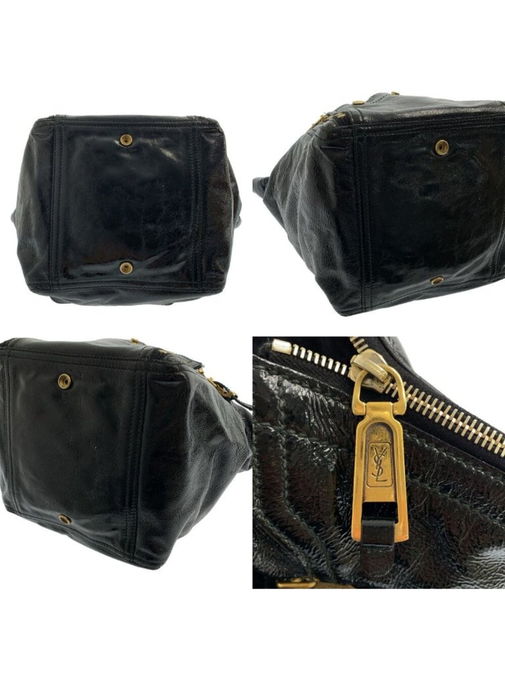 ★SOLD★ Saint Laurent Rive Gauche Downtown Patent Leather Logo Zip Handbag Black - Picture 7 of 8